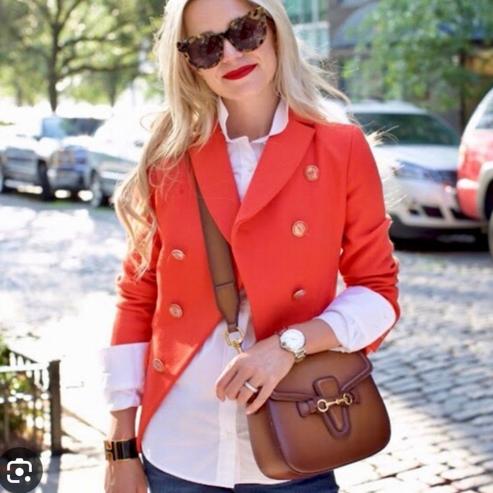 J. Crew Military Oxford Wool Blazer in Bright Flame in Size 0